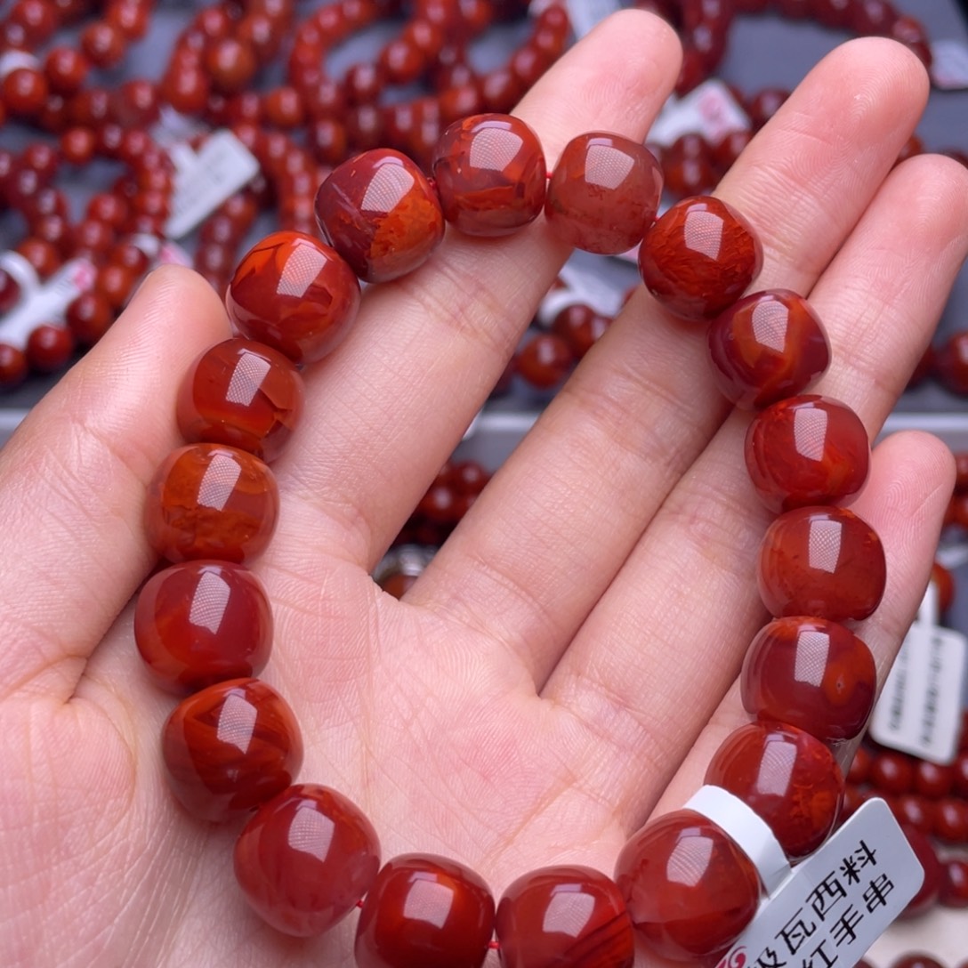 南红玛瑙未镶嵌其他12mm精品瓦西牛血红火焰老型手手串