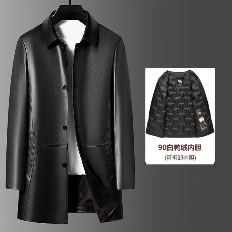 男士秋冬新款绵羊皮皮衣中长款真皮头层皮翻领可脱卸羽绒内胆外套