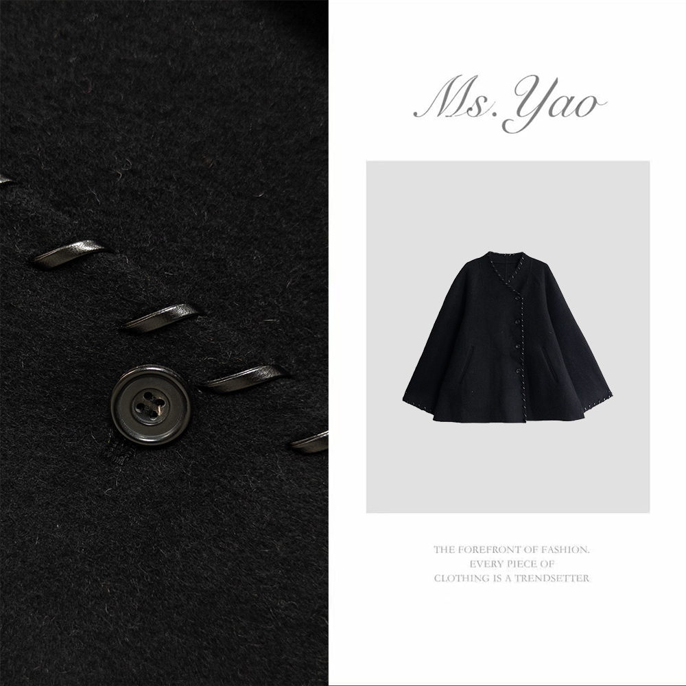 Ms·Yao【柏林往事】设计感绳袢领毛绒外套秋冬新款气质大衣m 22676