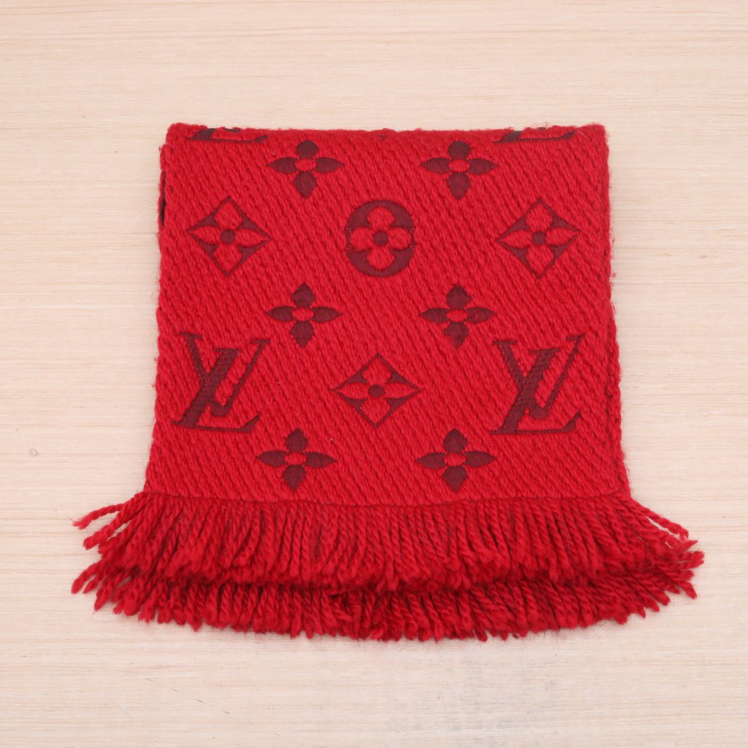 99新 LouisVuitton/路易威登 小花6欢 围巾 红色 羊毛/桑蚕丝 