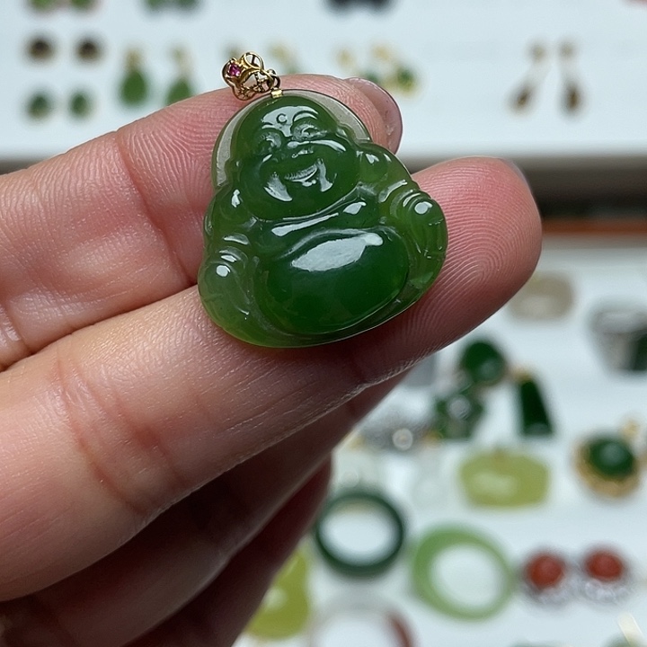 和田玉（碧玉）18K金镶嵌颈饰