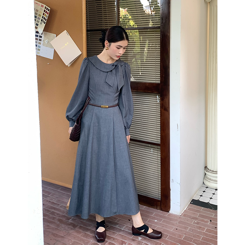 三个裁缝 法式复古收腰连衣裙女新款优雅气质长袖裙子67441