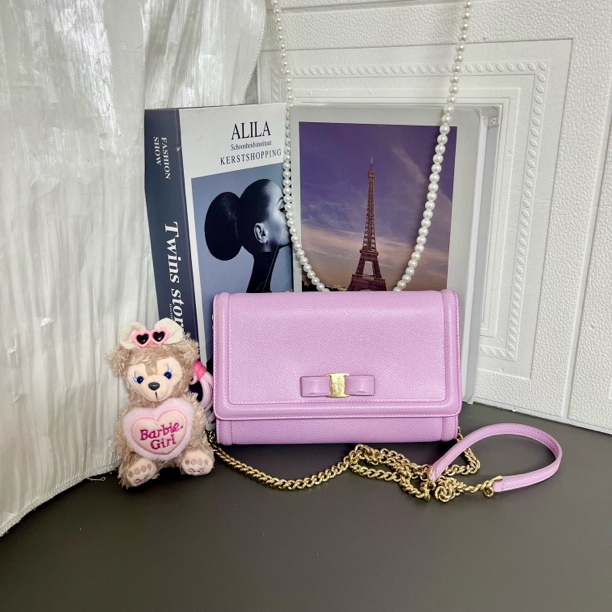 95新 FERRAGAMO/菲拉格慕 95新 淡紫色蝴蝶结链条包