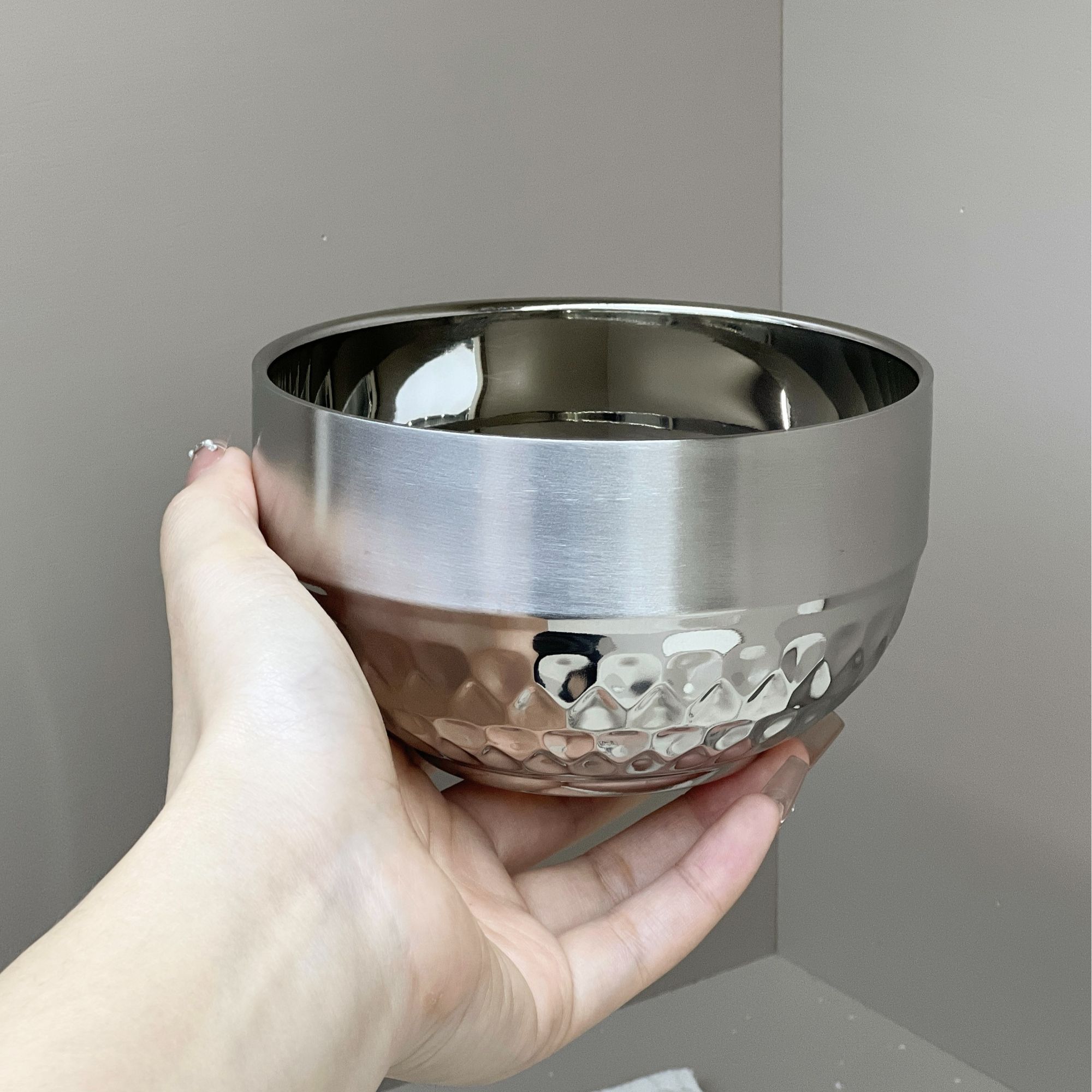 轻奢316不锈钢碗家用简约加厚隔热防烫圆形大口径双层碗 饭碗