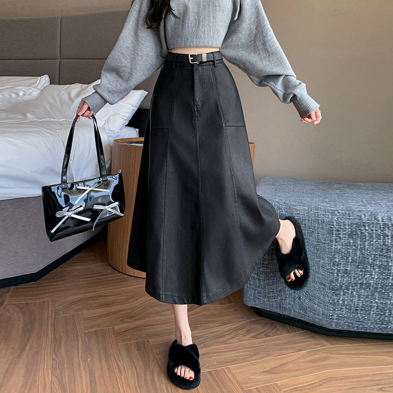 黑色皮裙女士秋装中长款半身裙2025新款秋冬巨好看的半裙pu皮裙子