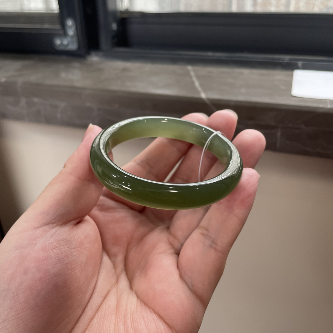 和田玉青海高冰湖水绿渐变手镯5354