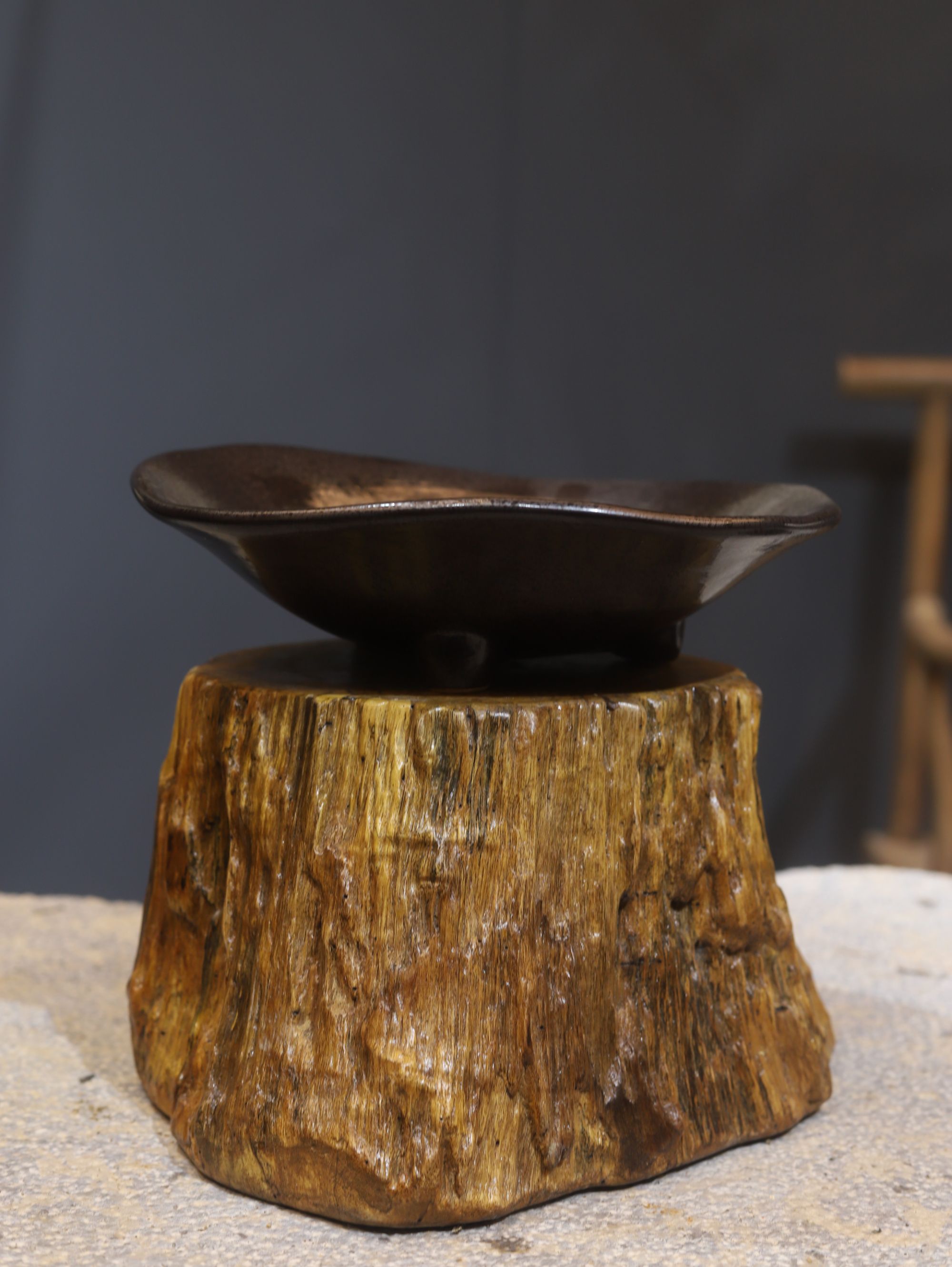 高端大号黑色无孔水培器皿花盆室内桌面中式蕨类绿植红观音流泉枫