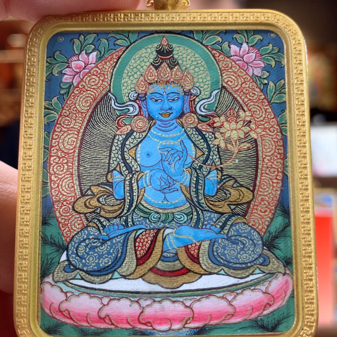 吊坠热贡纯手绘唐卡大势至菩萨