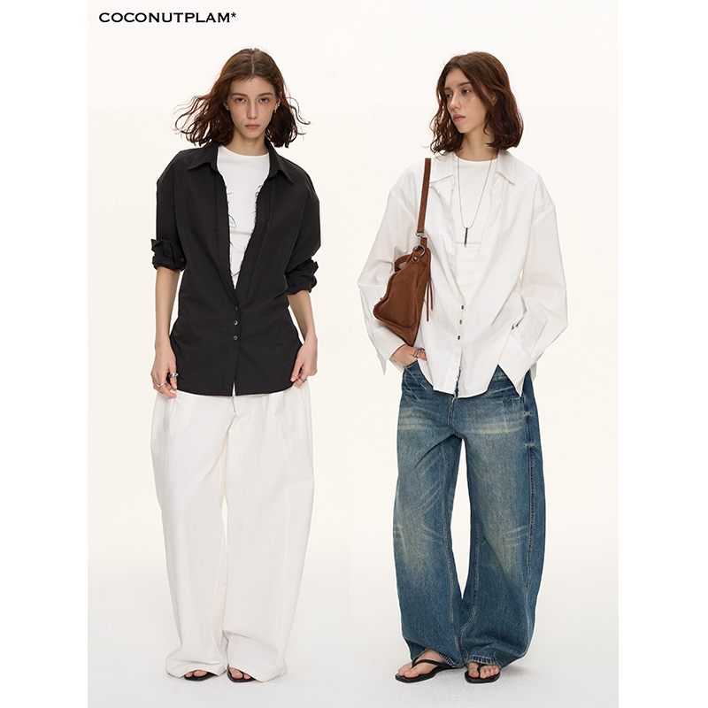 COCONUTPLAM*UNISEX “深V廓形”挺阔精梳棉倒T型龟背衬衫