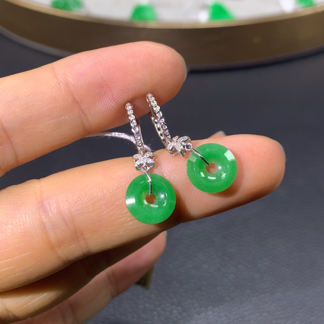 翡翠耳饰18K金镶嵌翡翠