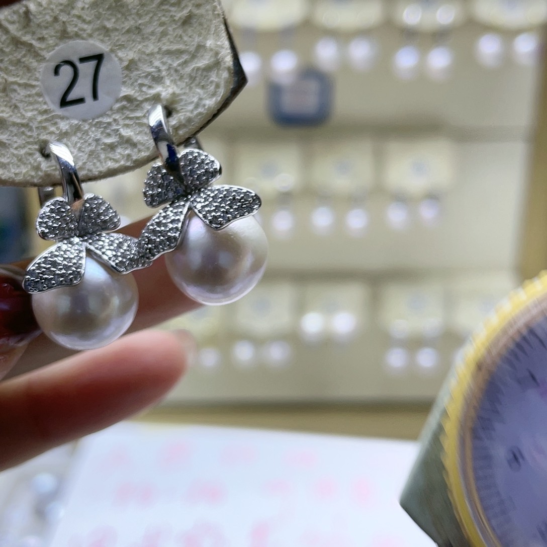 淡水珍珠耳饰银S925镶嵌