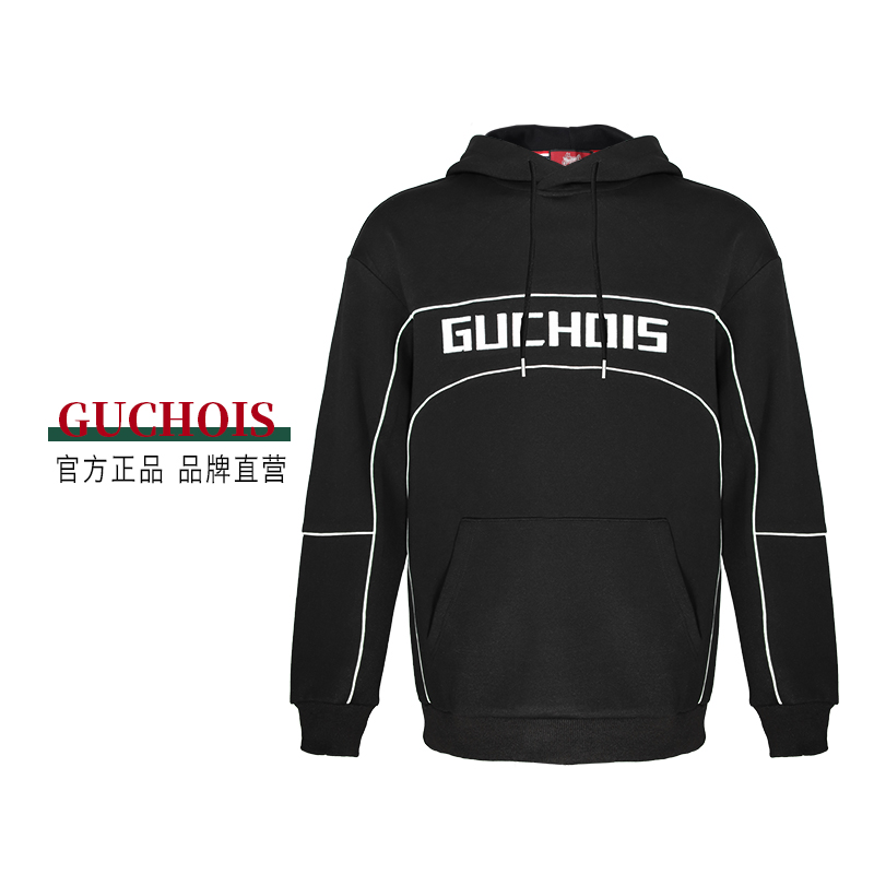 GUCHOIS【R标授权 】早秋简约刺绣字母连帽卫衣套头衫GU067