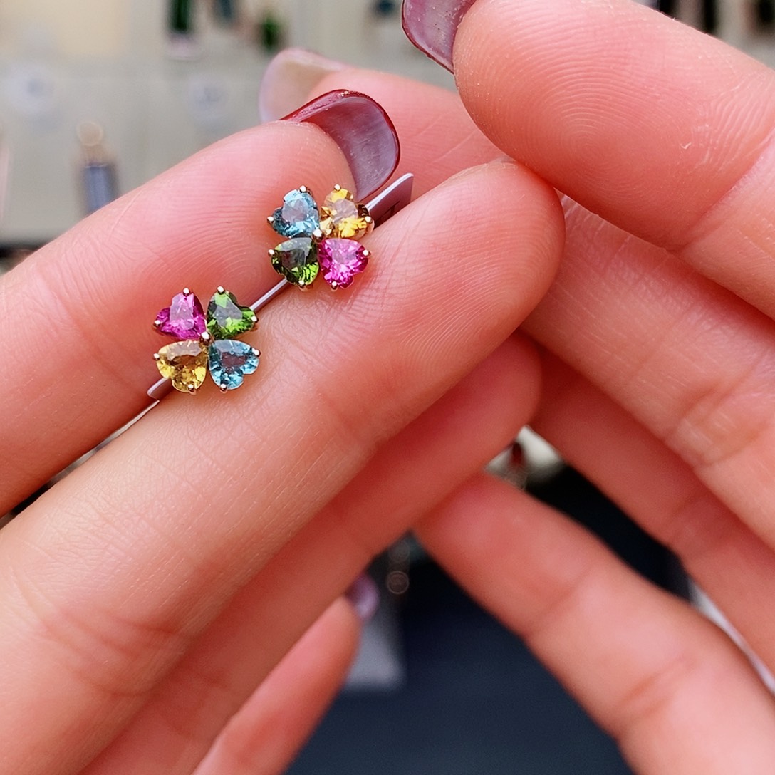 碧玺耳钉碧玺18K金镶嵌