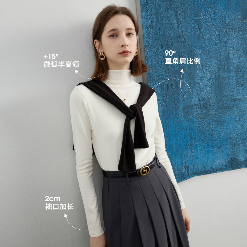 三彩2025冬季新款半高领T恤磨毛套头打底衫上衣修身长袖休闲Z