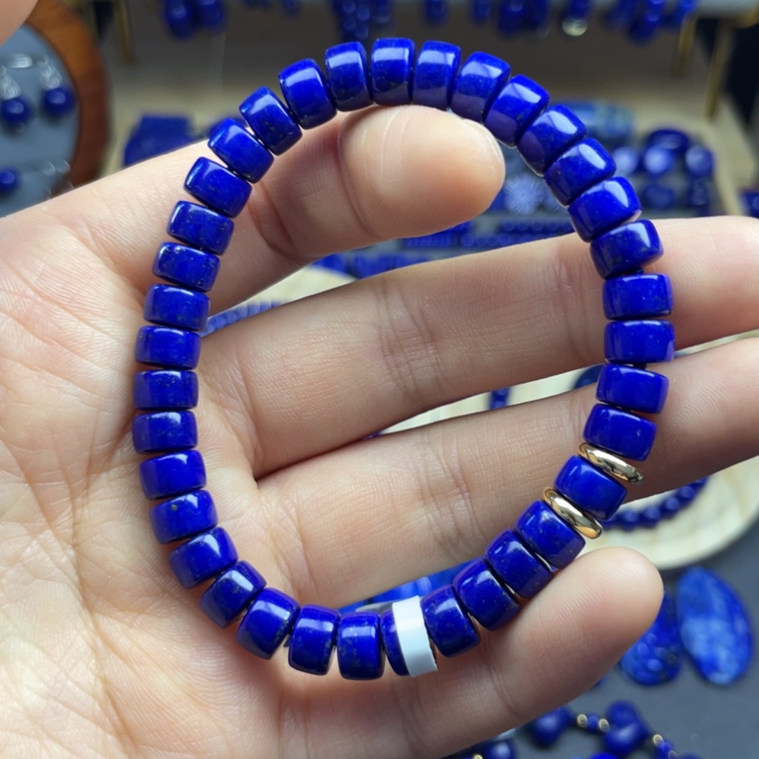 青金石未镶嵌药片手串7+