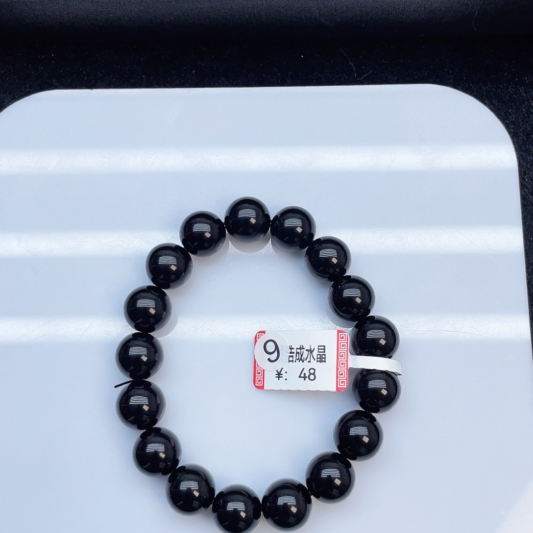 水晶手链未镶嵌黑曜石12mm+
