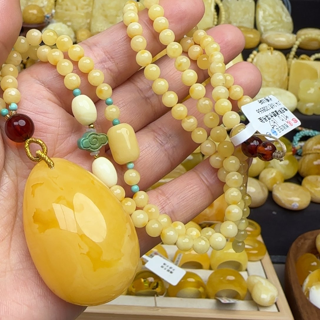 琥珀套链未镶嵌天然焦皮料蜜蜡水滴吊坠