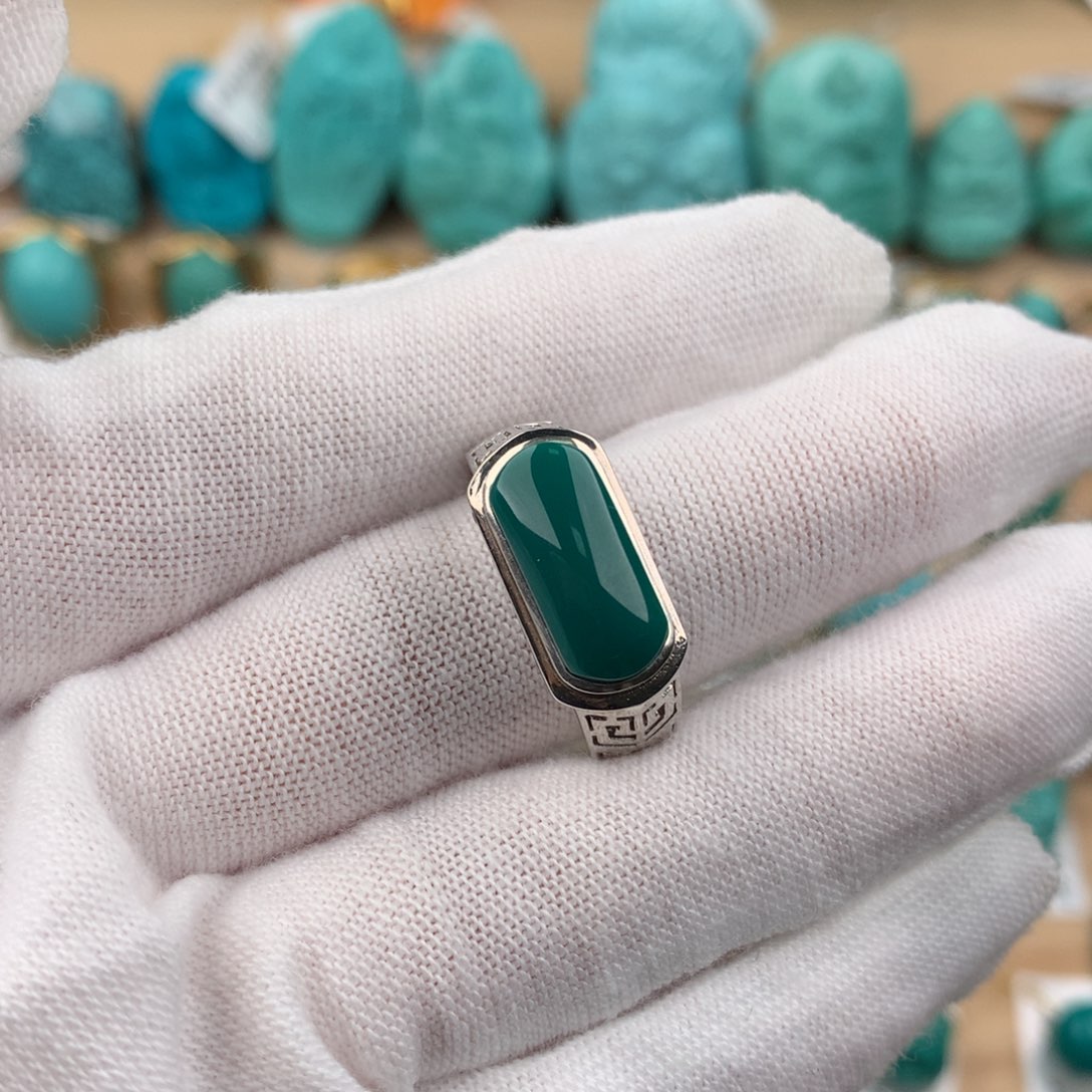 绿松石男戒银S925镶嵌一**钱