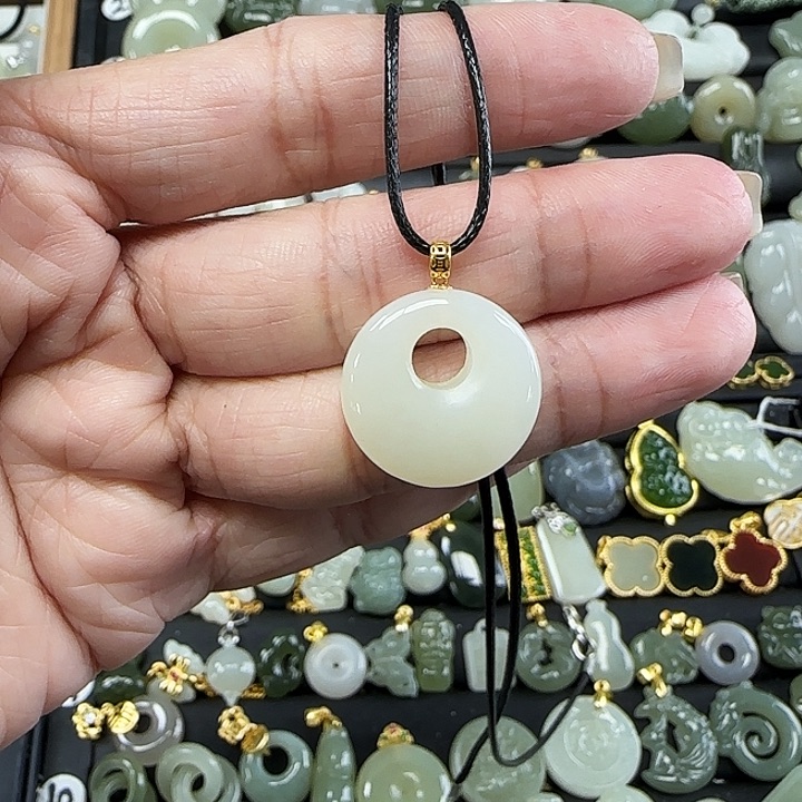 和田玉18K金镶嵌吊坠(不含链)