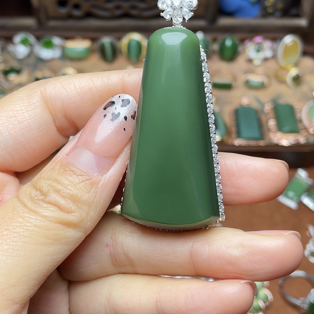 和田玉（碧玉）银S925镶嵌吊坠(赠链)