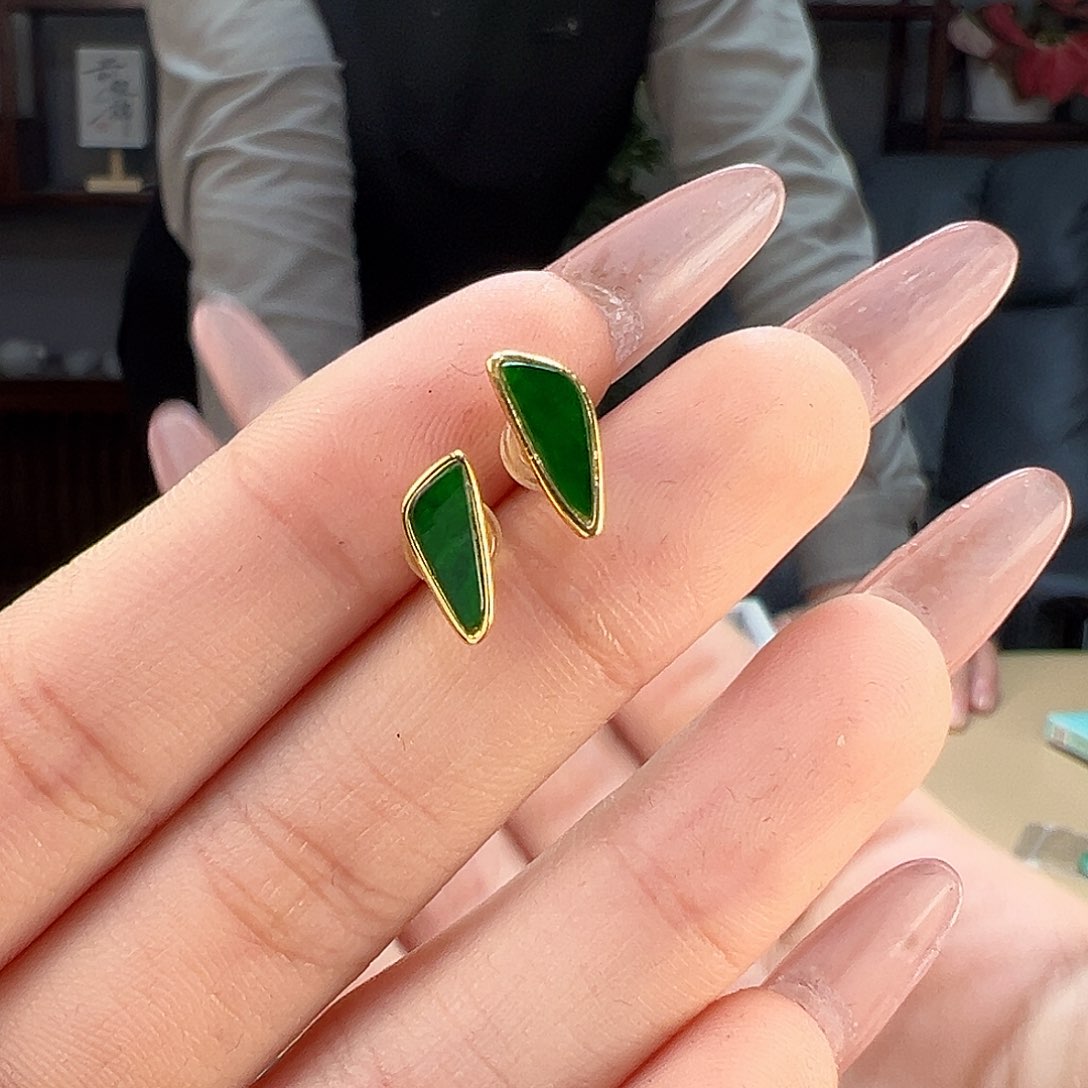 翡翠耳饰银S925镶嵌耳环48