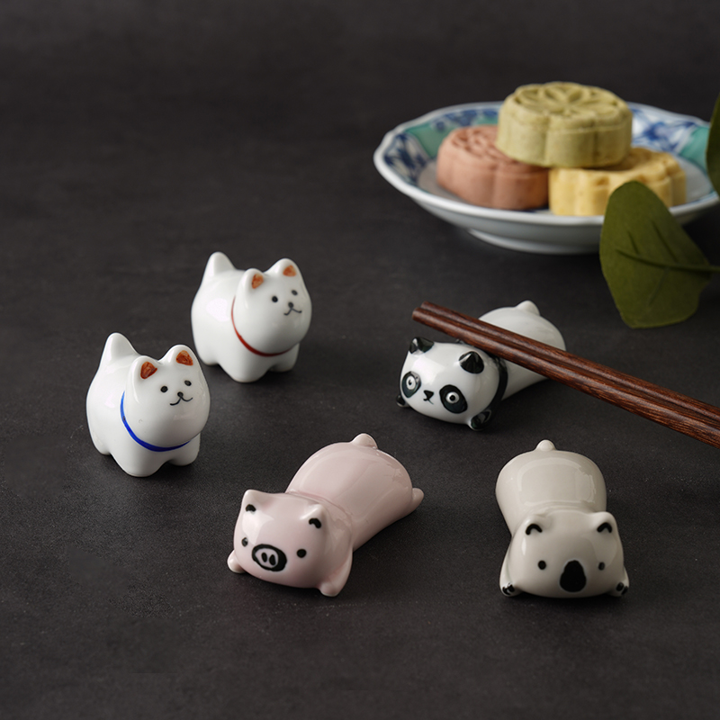 波佐见烧日式卡通动物筷子架日本筷置儿童餐桌摆件陶瓷筷子托
