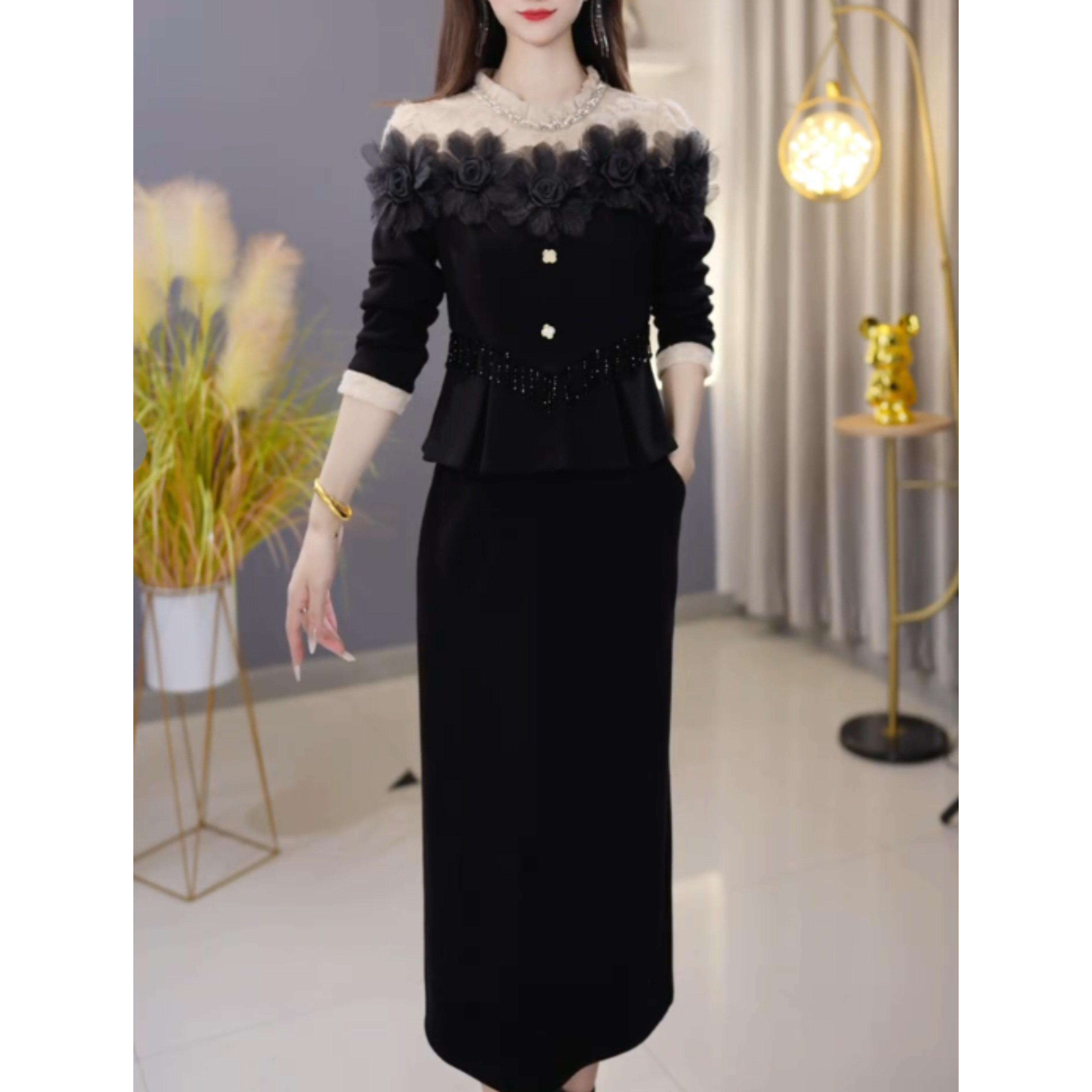 【高货定制】C1782图片色连衣裙优雅时尚减龄收腰显瘦冬季设计感