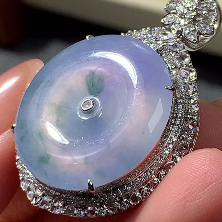 翡翠18K金镶嵌吊坠(不含链)平安扣