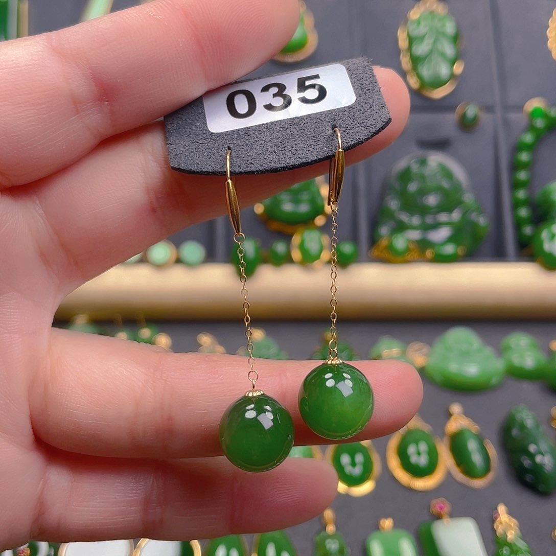 和田玉耳饰18K金镶嵌035