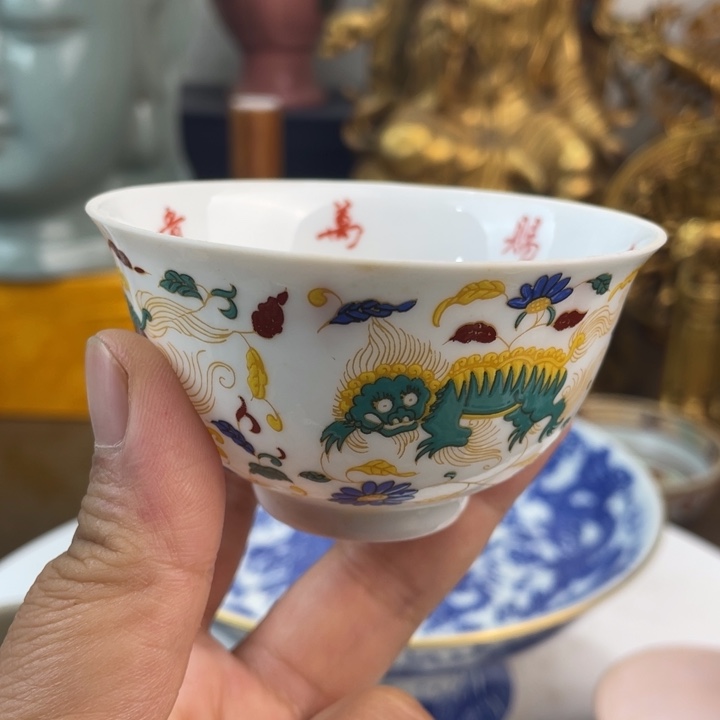 陶土斗彩杯子一个