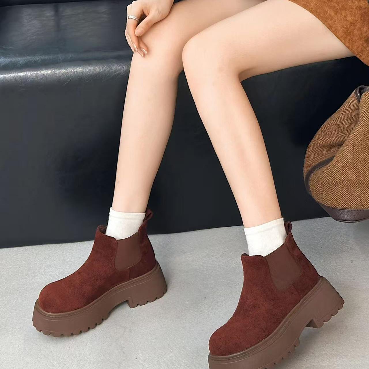 W632-1 复古绒面短筒勃肯靴秋季新款一脚蹬时尚休闲薄绒女