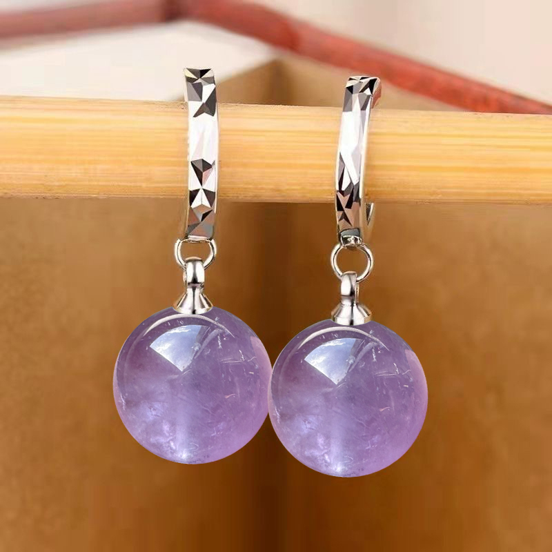 天然紫水晶S925银耳环不过敏简约大气2025年新潮款耳坠