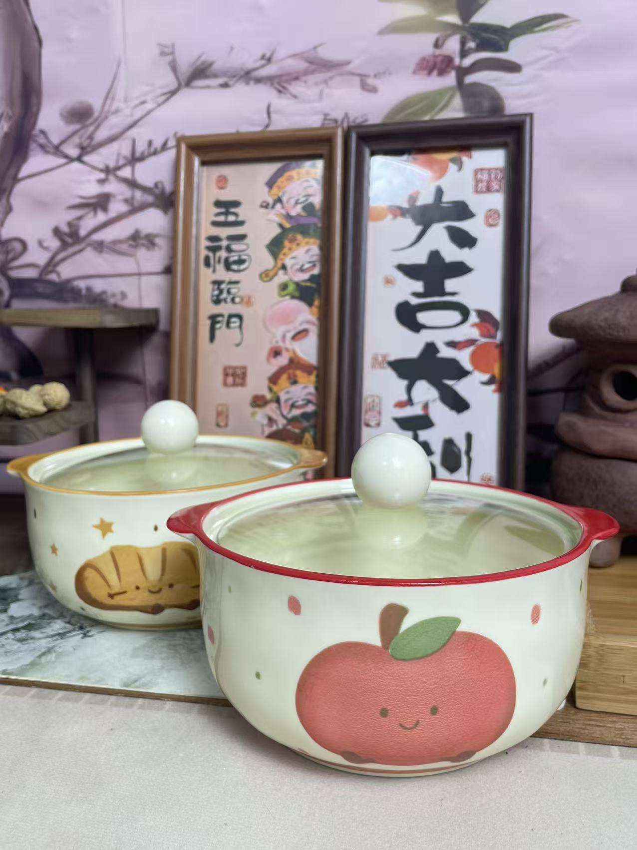 可爱陶瓷泡面碗带盖防烫高颜值大容量6寸学生