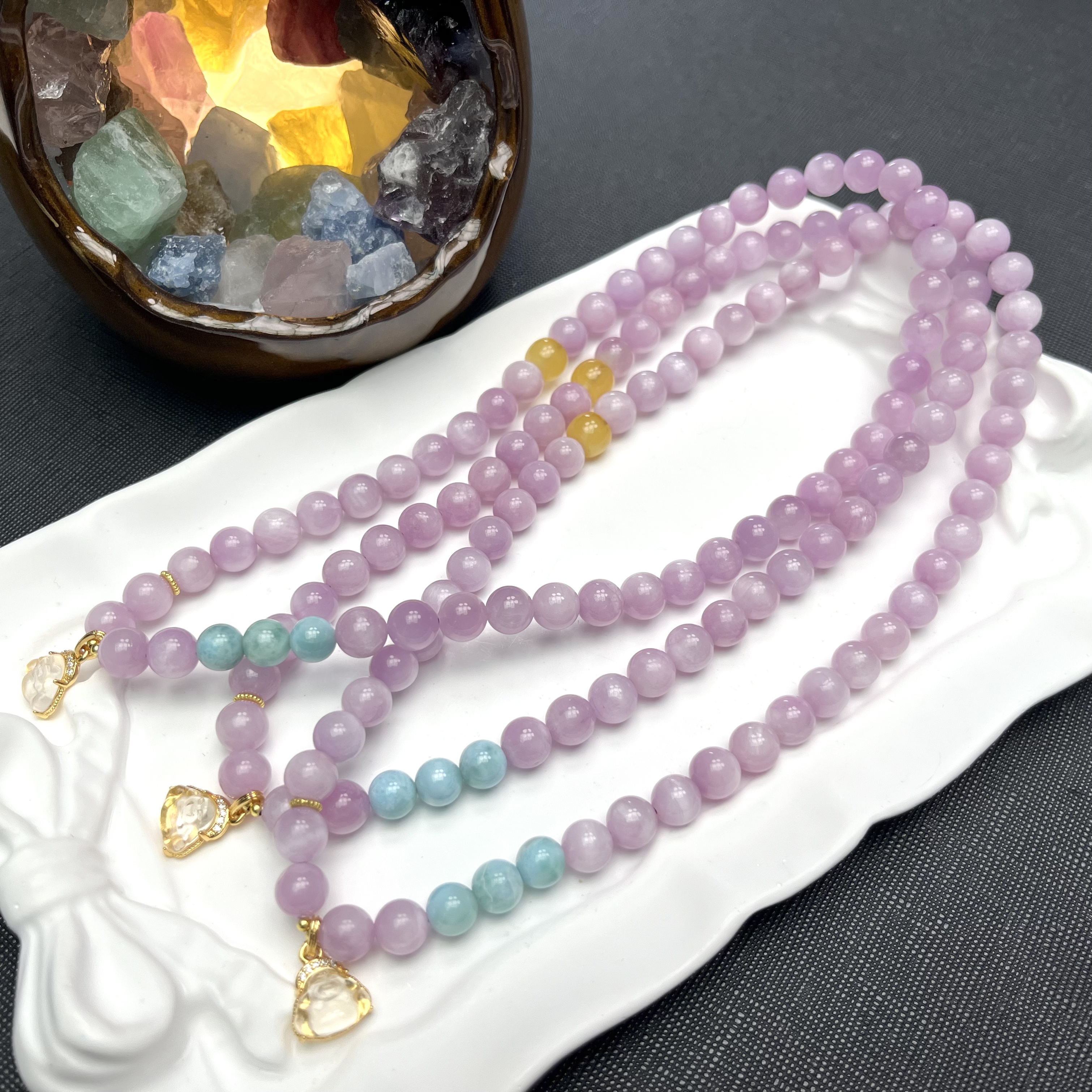 A301  【紫韵】紫锂辉搭配海纹石圆珠设计款双圈手串【多样性发其一】