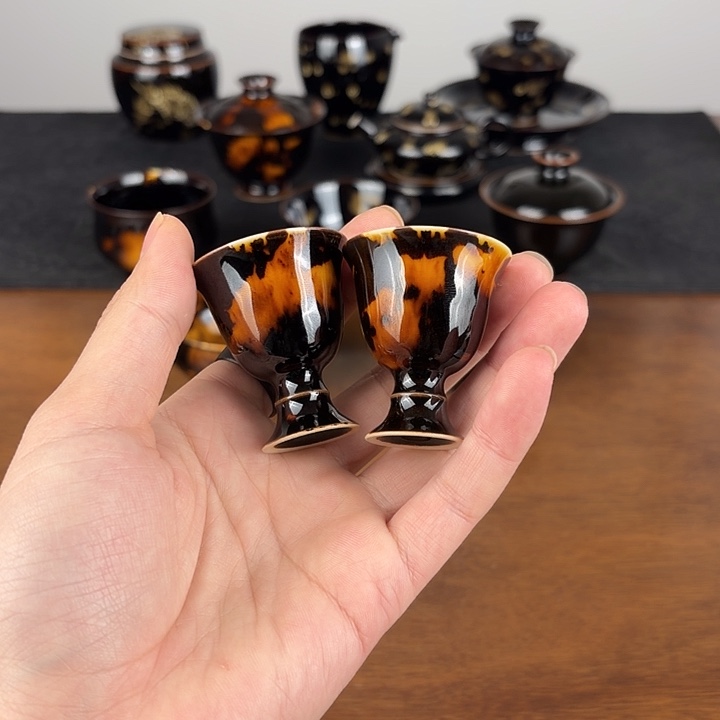 瓷玳瑁釉茅台小酒杯对杯