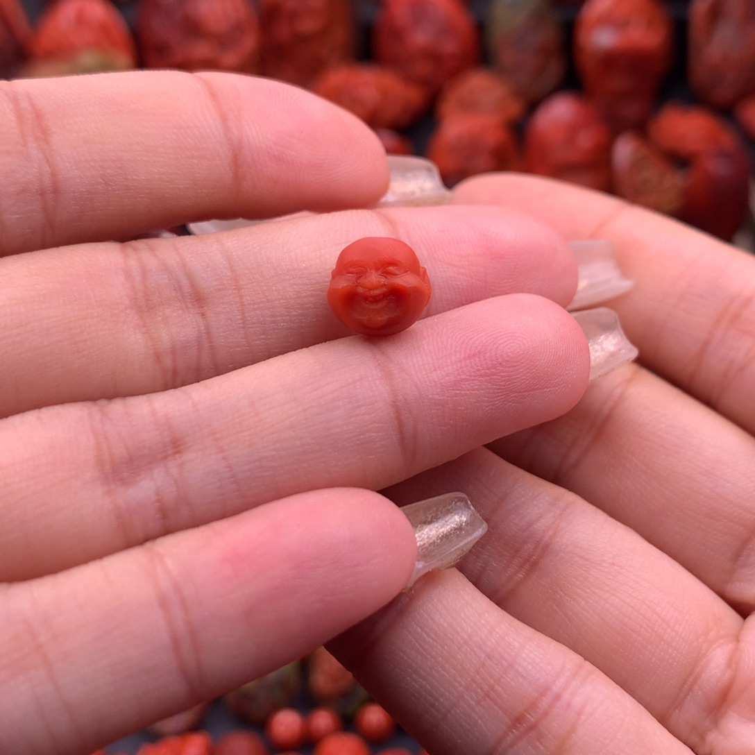 南红玛瑙南红保山弥勒佛头9.5mm未镶嵌