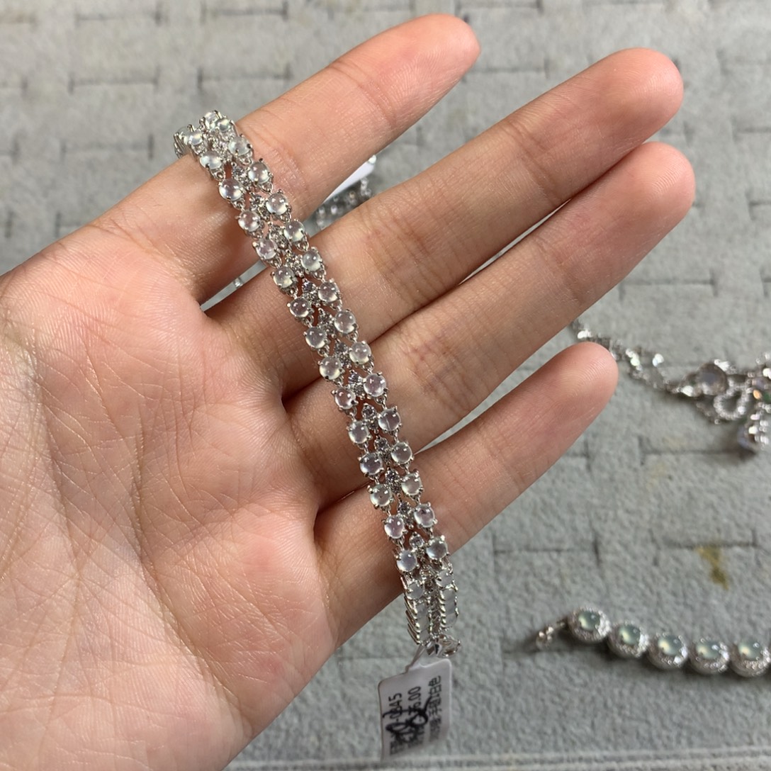 凉***花翡翠银S925镶嵌戒指手链