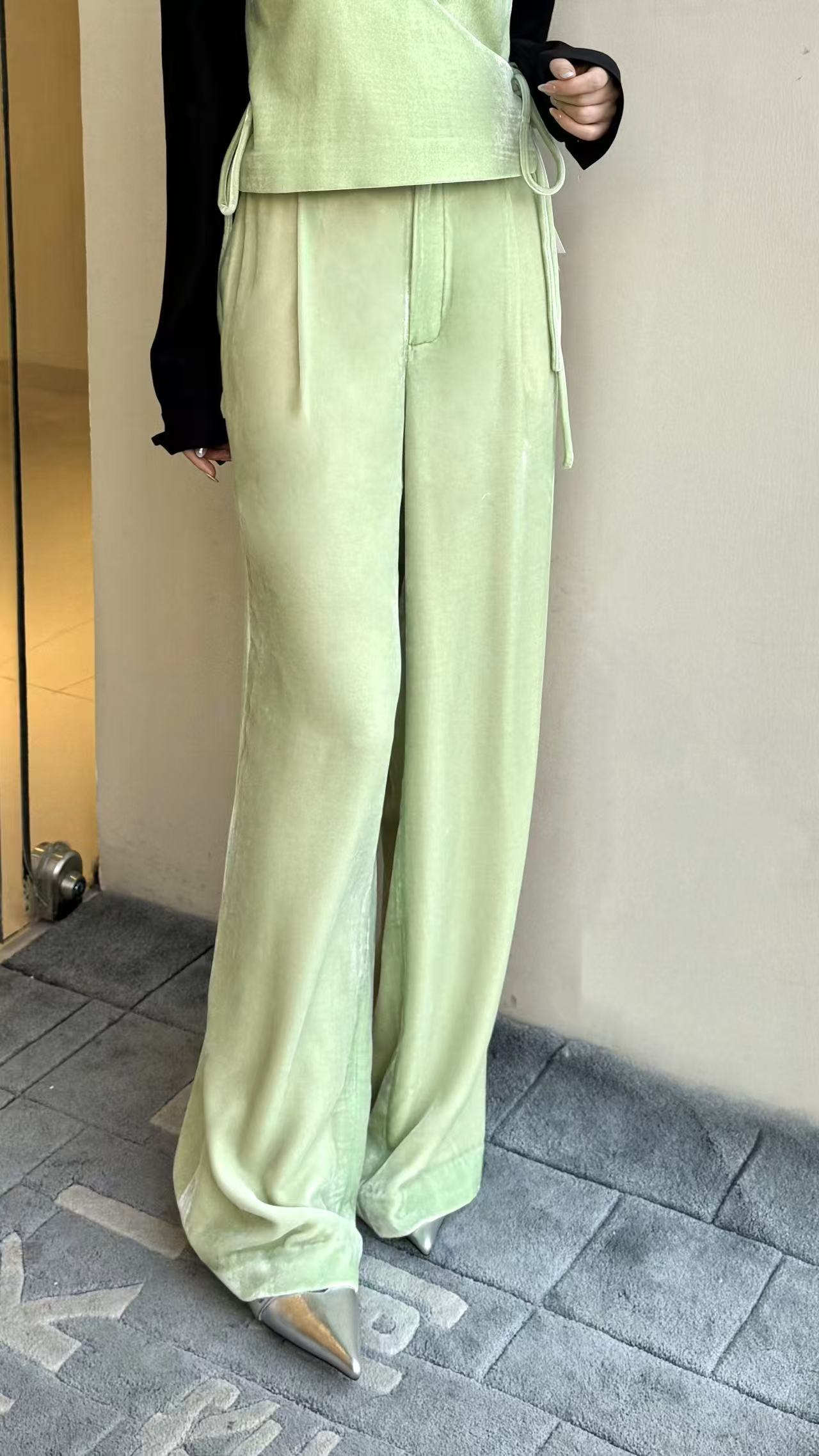 【刘彤推荐】玉琼   秘色丝绒阔腿长裤 J26S1117