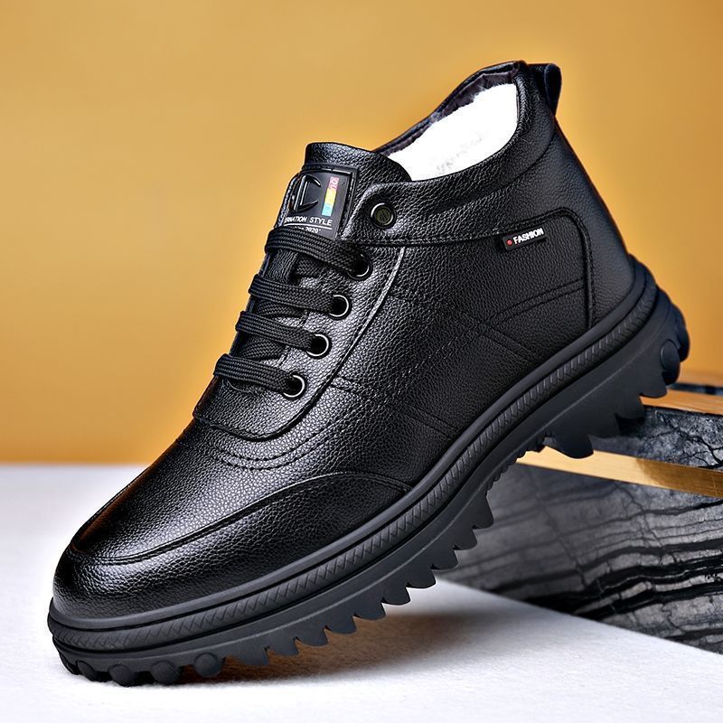 冬季男鞋男士棉鞋冬天雪地靴皮鞋男皮面加绒加厚中帮保暖时尚百搭
