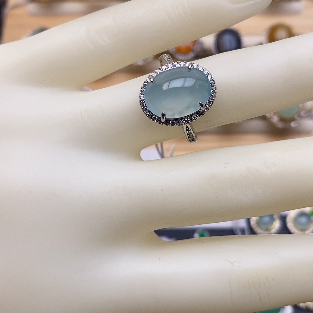 翡翠戒指银S925镶嵌/7896