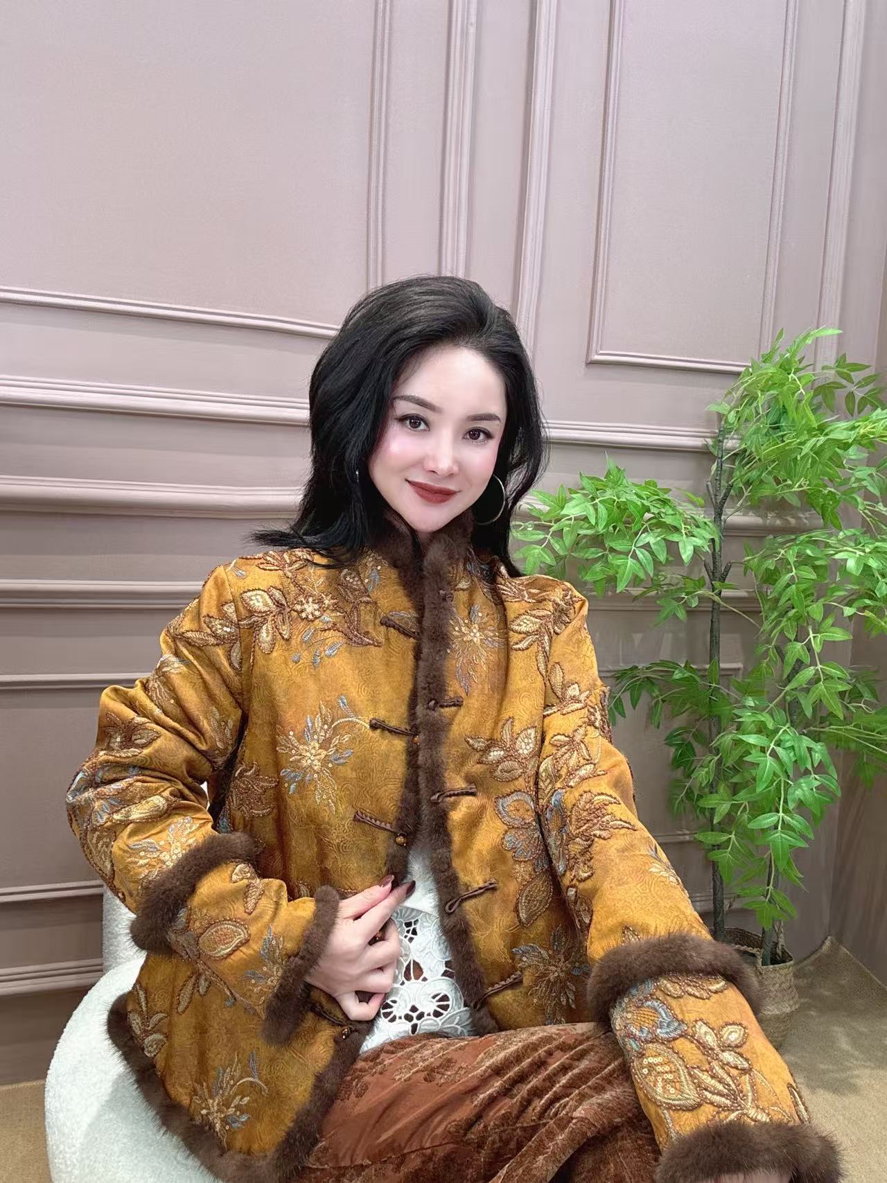 【元素家】秋冬加棉款气质时尚国风女士外套 16063-11