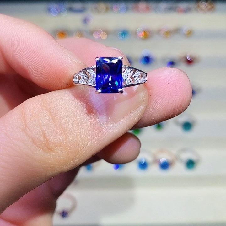 蓝宝石戒指银S925镶嵌