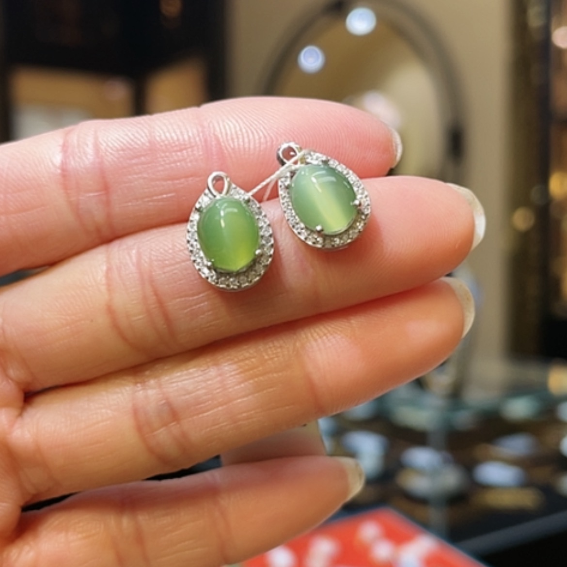 【闪购商品】和田玉耳饰银S925镶嵌