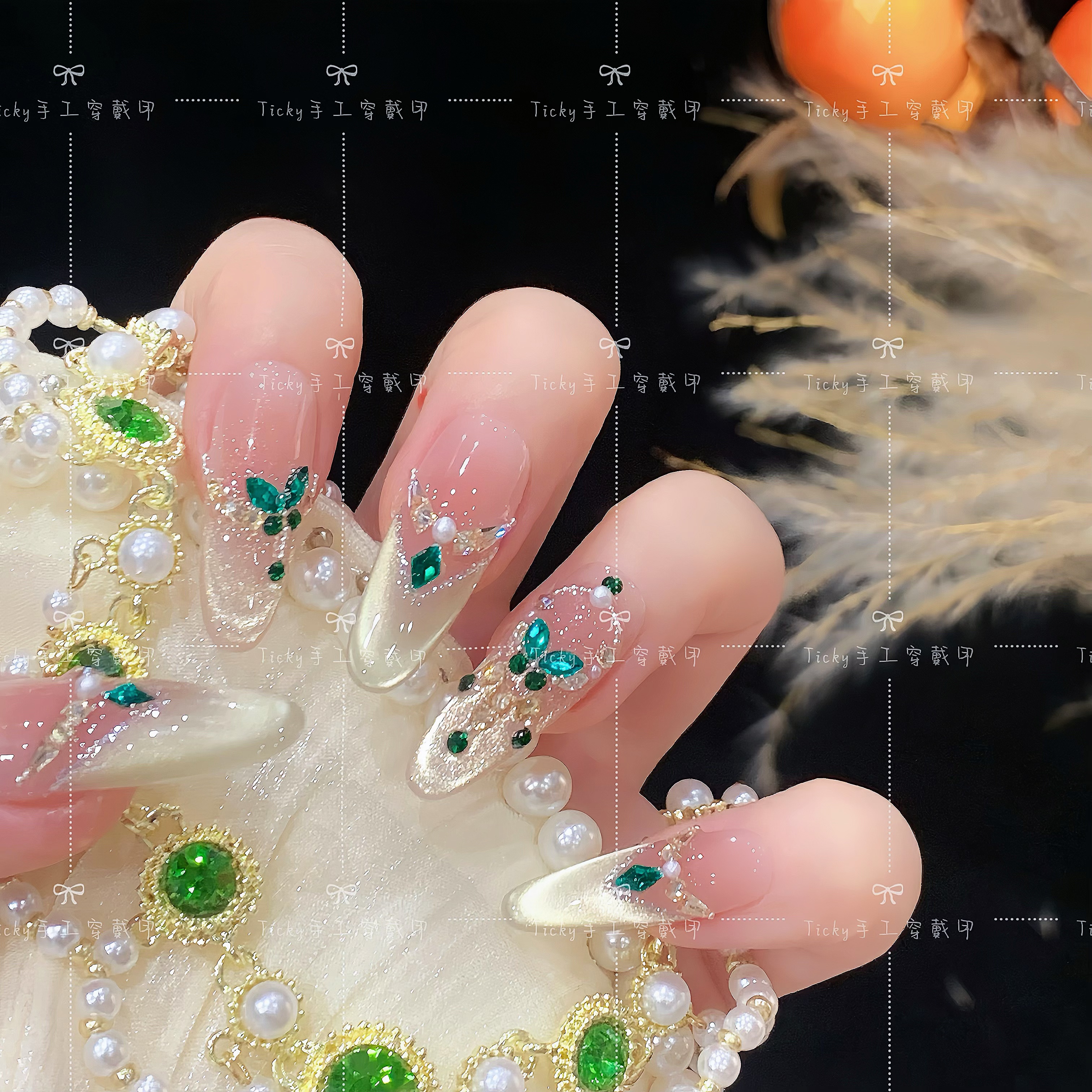 【萤火之森】清新纯欲高级感祖母绿手工穿戴式可拆卸美甲