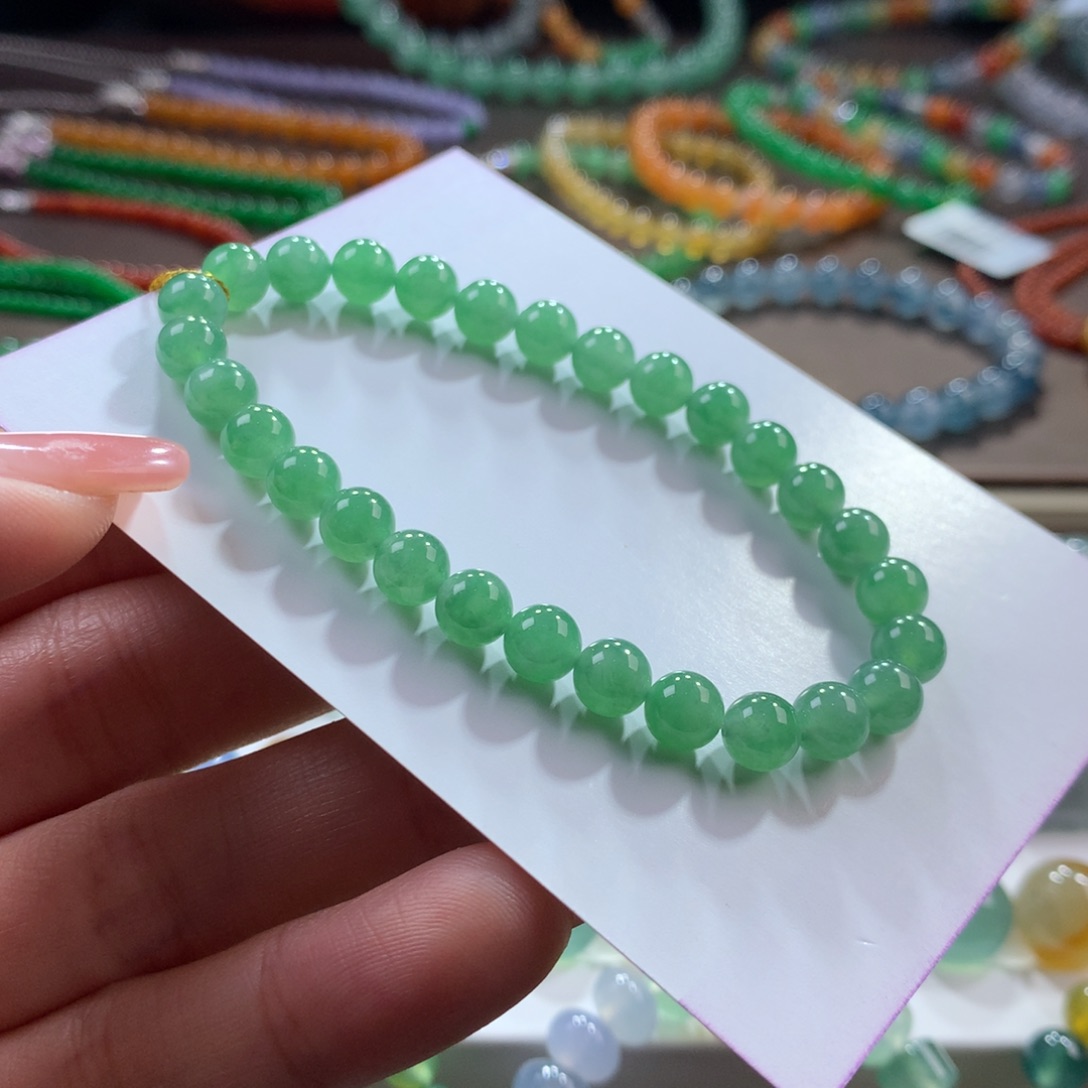 翡翠未镶嵌手链胶润瓜皮绿卡6.1