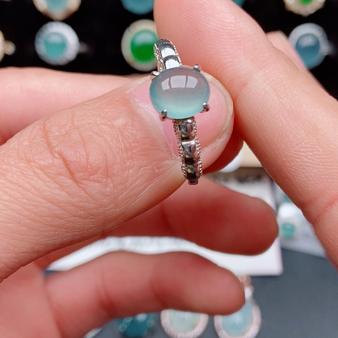 翡翠戒指银S925镶嵌 075334