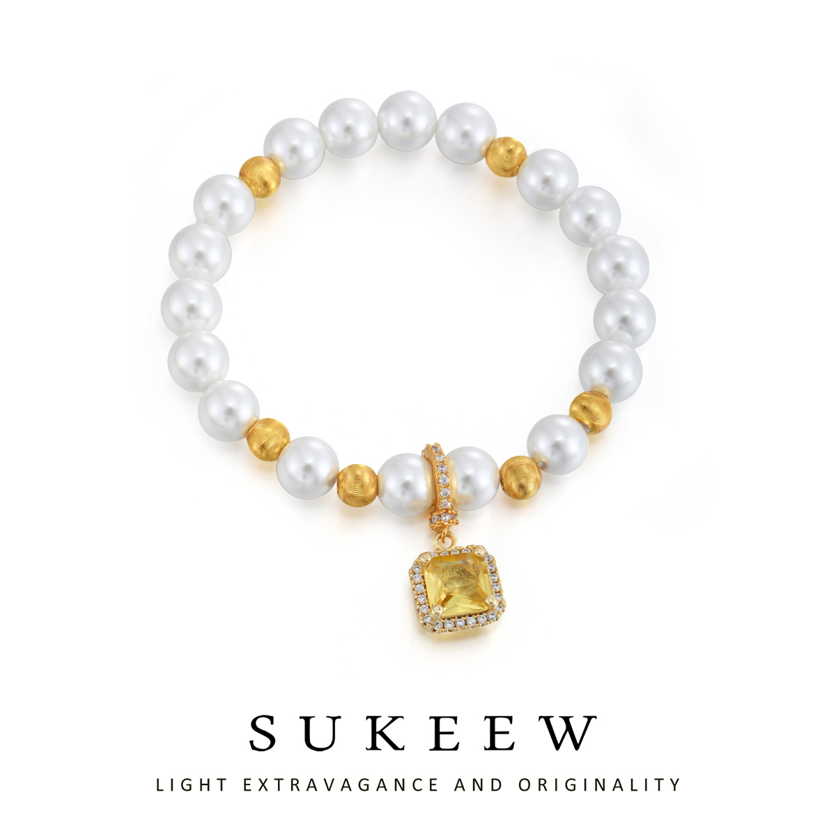 SUKEEW/酥可 铜合金合成锆石手链 气质串珠百搭方糖手链243203
