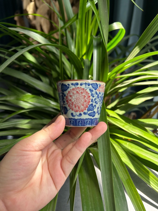 景德镇青花陶泥缠枝莲主人杯直口杯陶瓷功夫茶杯高档送礼杯子