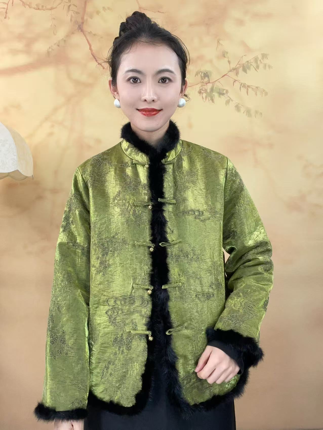『浮光锦』2025冬款新中式经典老料香云纱国风保暖外套暗纹提花
