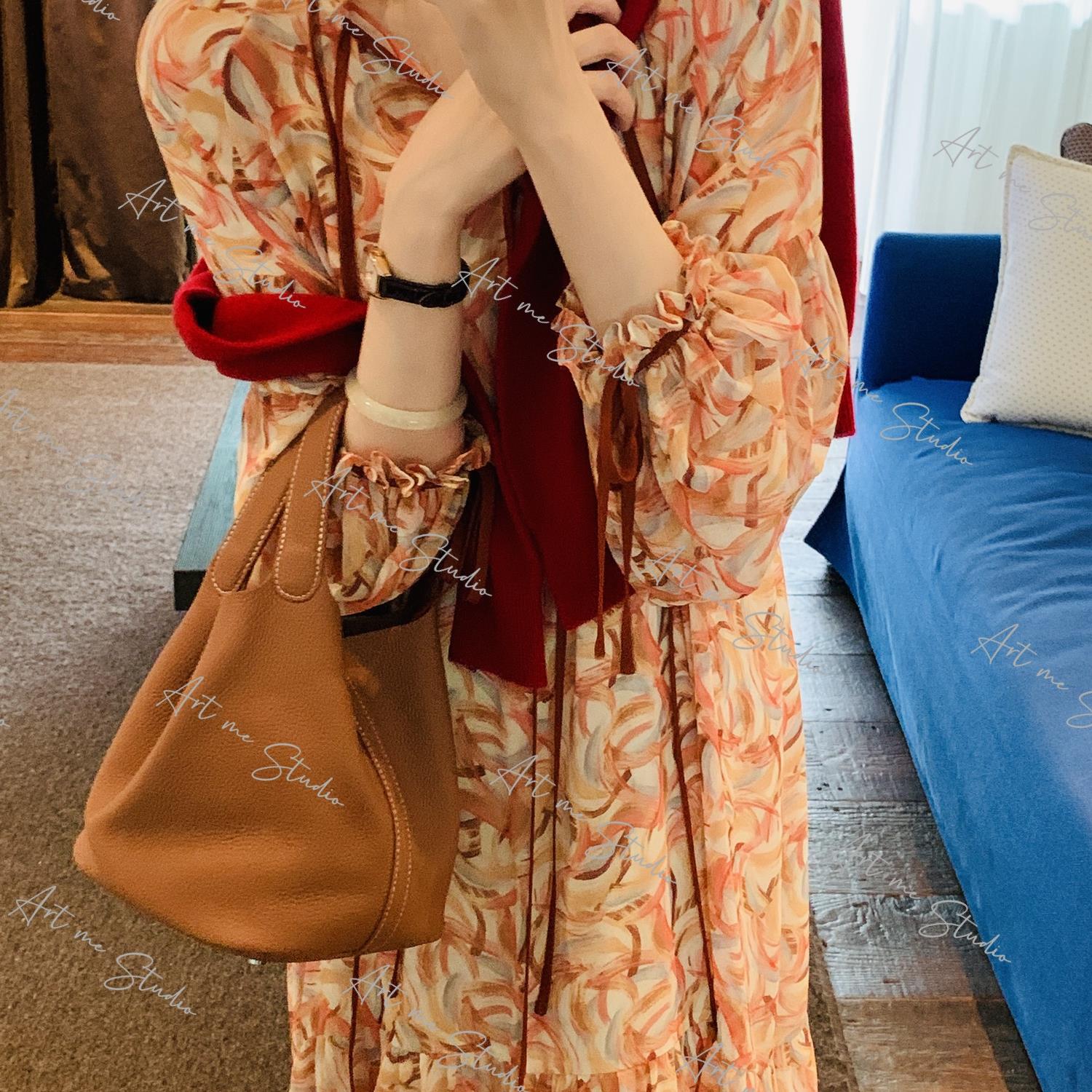 浪漫系超显白慵懒肤色油画风度假出片连衣裙w1223w1